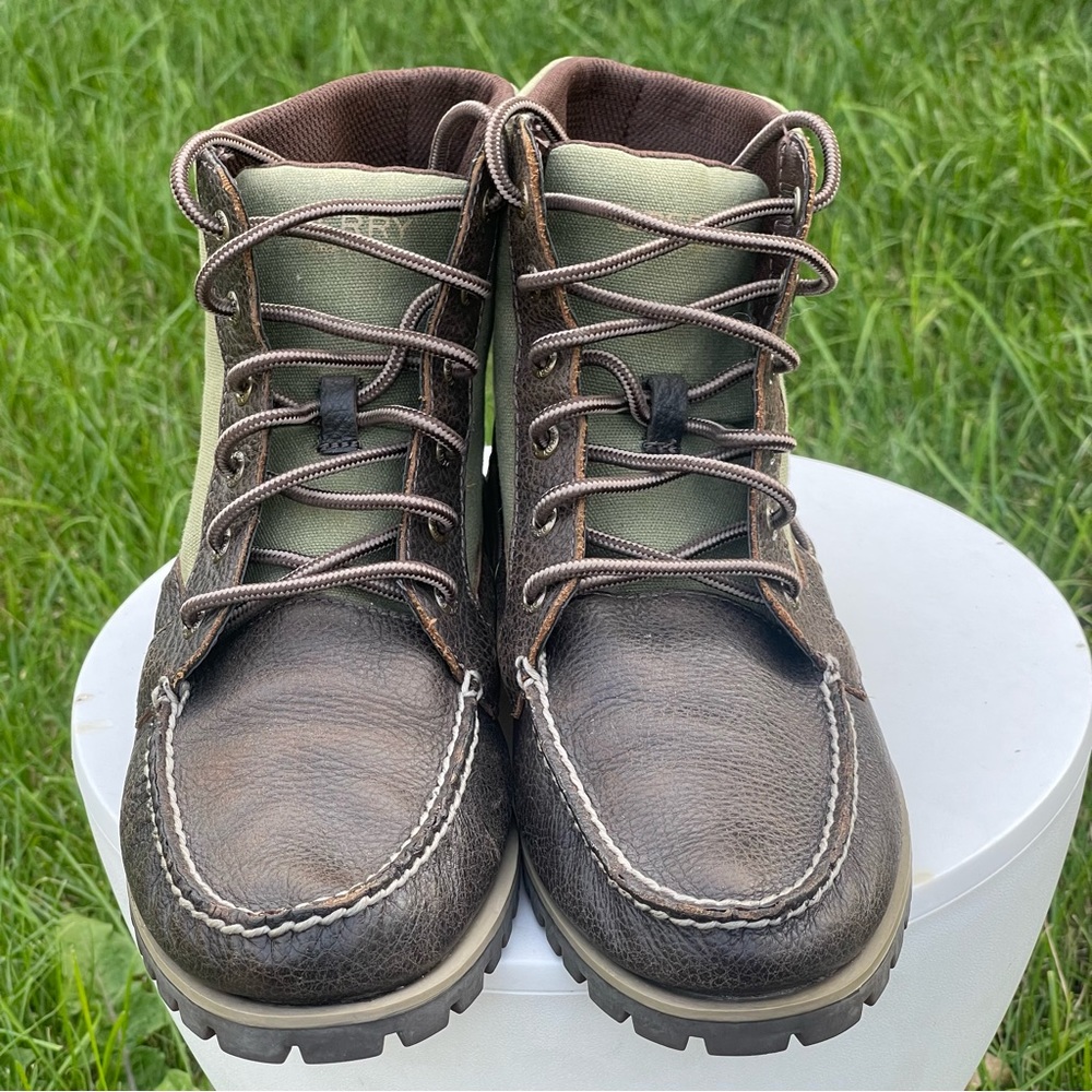 Sperry Top-Sider Boots Mens Size 8.5 Carson Brown Green Leather Canvas STS13572 - Picture 3 of 13